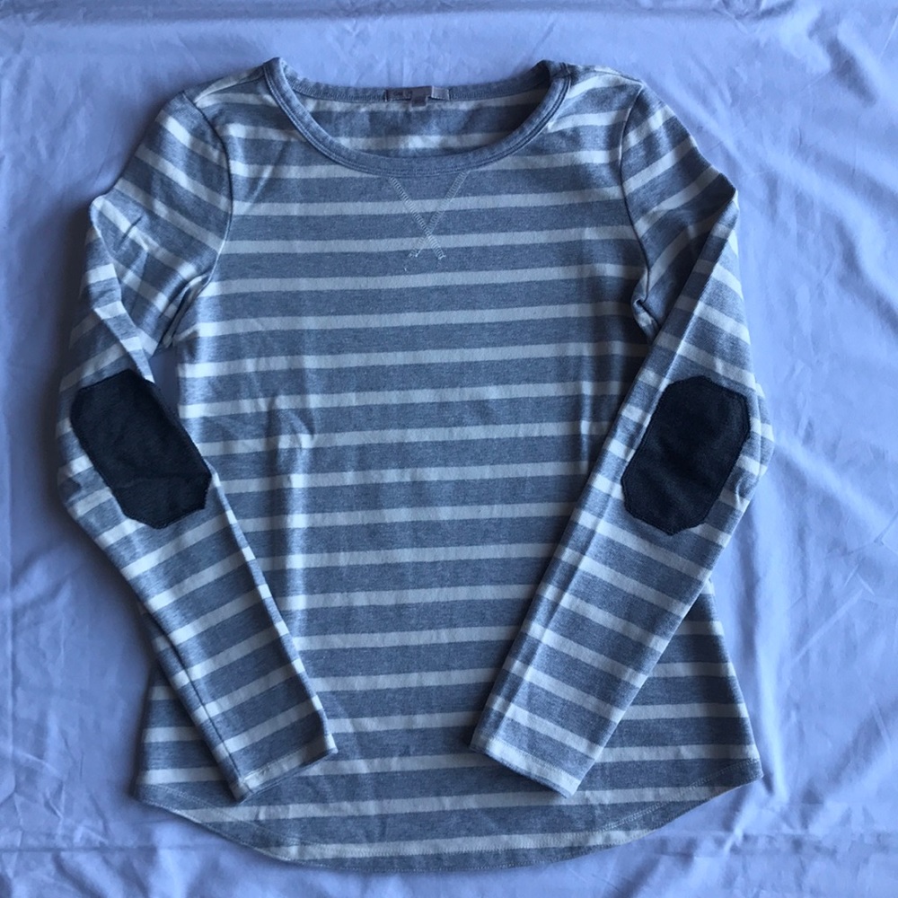 GAP long sleeve striped tee with elbow patches.